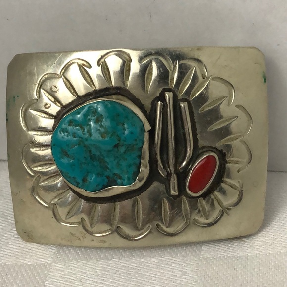 Vintage Accessories - Gorgeous Navajo sterling, turquoise & coral